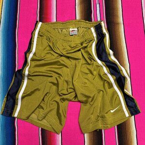 VTG‎ Nike Men's M Shiny Dazzle Shorts Basketball Olive Green Silky Soft RARE
